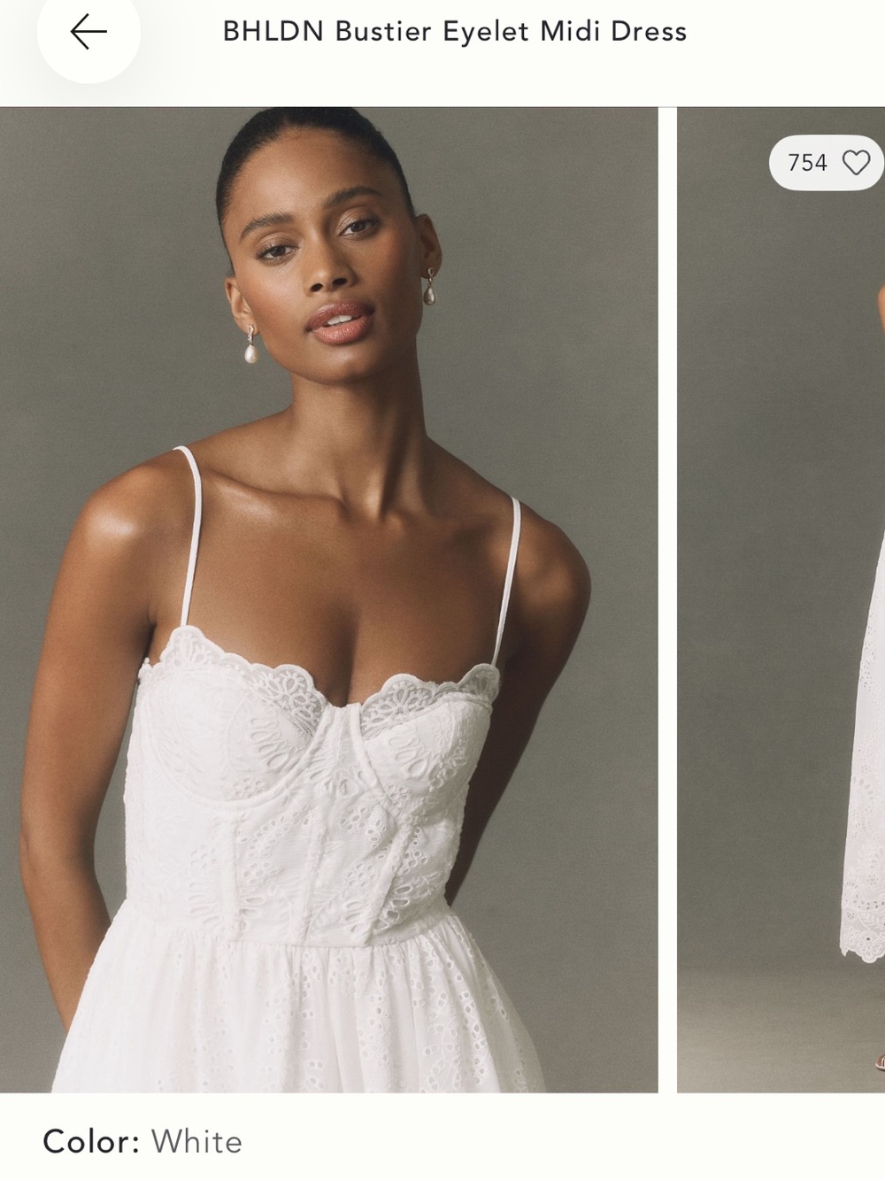 BHLDN Anthropologie White Eyelet Bustier Midi Dress